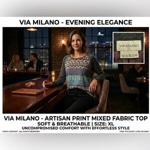 Milano Long Sleeve Top with Geometric Patterns - Black, Blue, Green